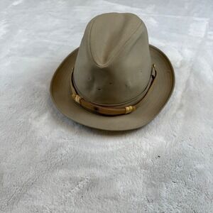 Vintage Stetson Fedora Hat Khaki US Army Eagle Buttons Made in USA Size 7